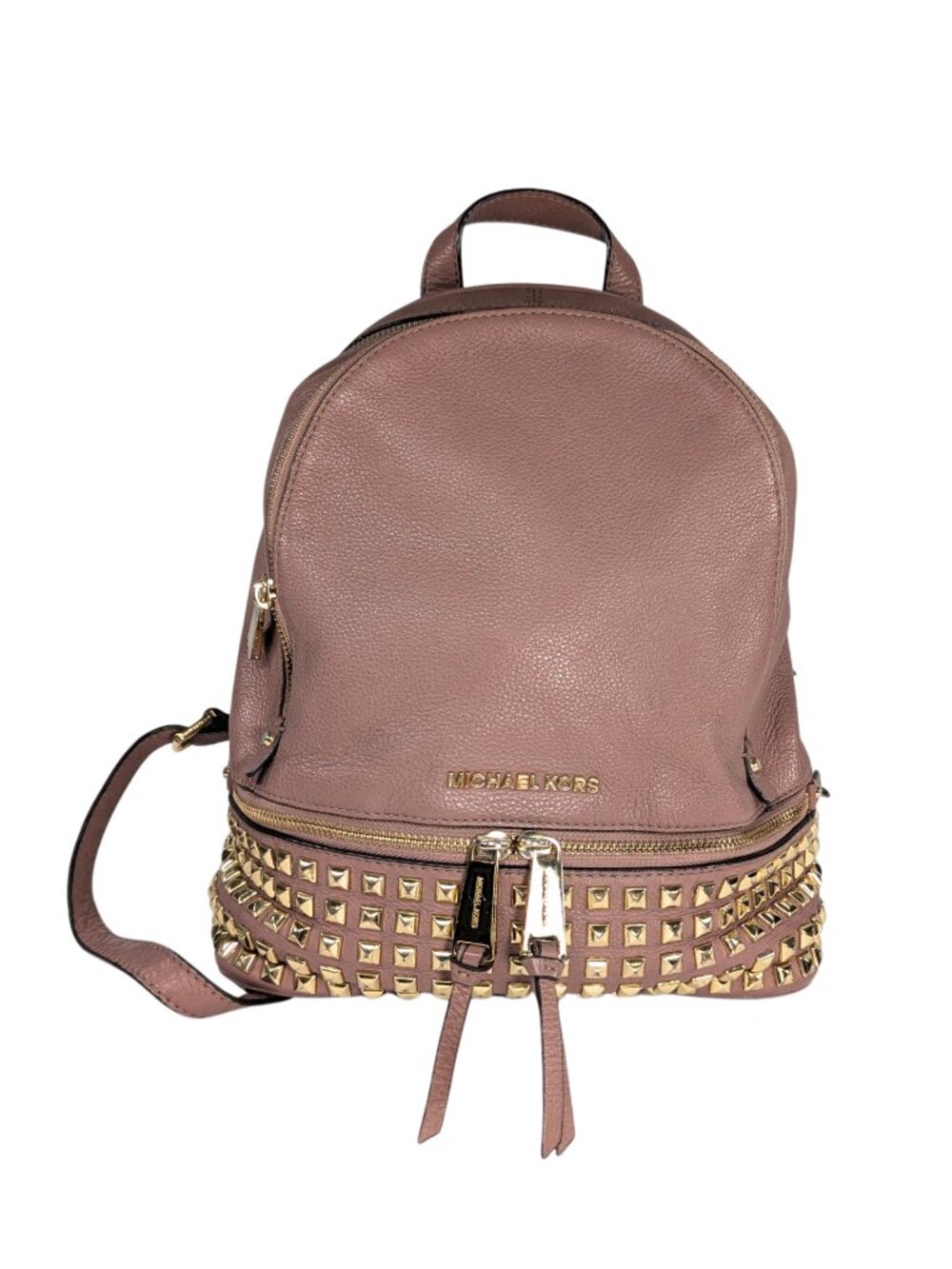 Michael Kors Rhea Mauve Rose Pebbled Leather Studded Medium Backpack
